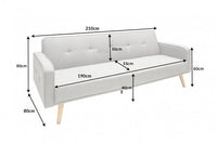Design Schlafsofa SCANDINAVIA 210cm anthrazit grau Strukturstoff 3-Sitzer Holzfüße