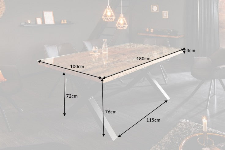 BARRACUDA solid teak dining table including glass top with X-frame