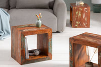 JAKARTA Solid side table 45cm colorful cube made of recycled wood shelf