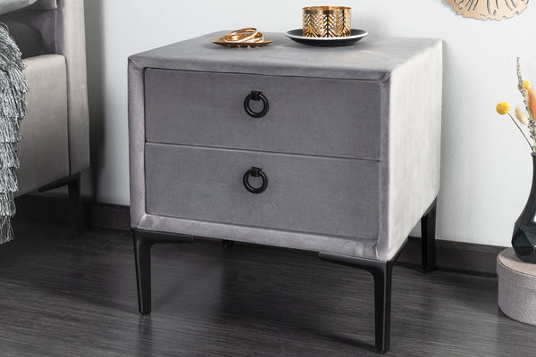 EXTRAVAGANCIA Elegant bedside table 47cm silver gray velvet night dresser with drawer