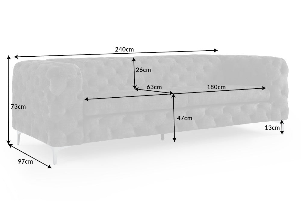 Chesterfield 3-Sitzer Sofa MODERN BAROCK 235cm dunkelgrau Samt Federkern silber Metallfüße