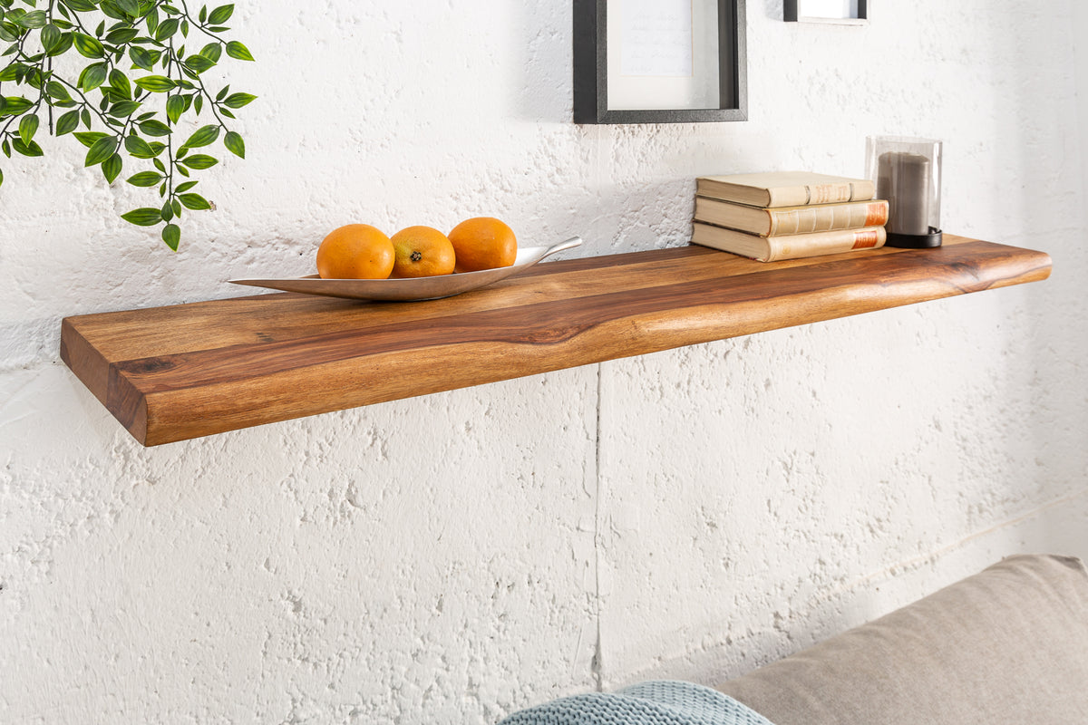 MAMMUT Solid wall shelf 115cm Sheesham shelf with tree edge