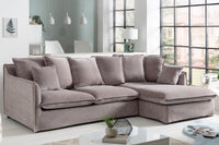 HEAVEN Großes Ecksofa 255cm taupe Samt inkl. Kissen Landhausstil