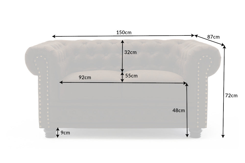 Chesterfield 2er Sofa 150cm Samt 2-Sitzer mit Knopfheftung und Federkern