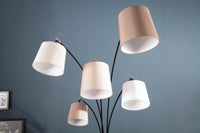 LEVELS Design Bogenlampe 205cm weiß beige braun 5 Leinenschirme Stehlampe