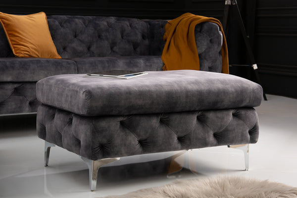 MODERN BAROQUE Chesterfield stool 92cm dark gray velvet footstool