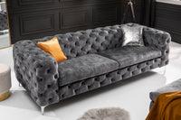 Chesterfield 3-Sitzer Sofa MODERN BAROCK 235cm dunkelgrau Samt Federkern silber Metallfüße