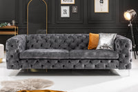 Chesterfield 3-Sitzer Sofa MODERN BAROCK 235cm dunkelgrau Samt Federkern silber Metallfüße