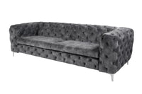 Chesterfield 3-Sitzer Sofa MODERN BAROCK 235cm dunkelgrau Samt Federkern silber Metallfüße