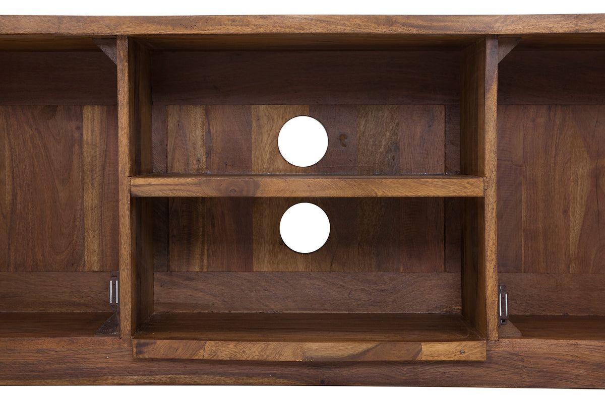 RELIEF Solid TV lowboard 150cm Sheesham wood with elaborate front