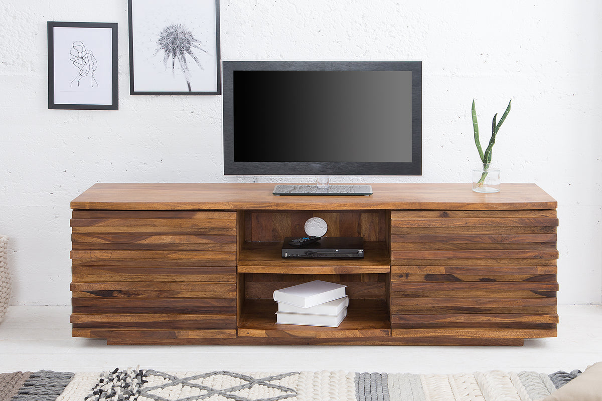 RELIEF Solid TV lowboard 150cm Sheesham wood with elaborate front