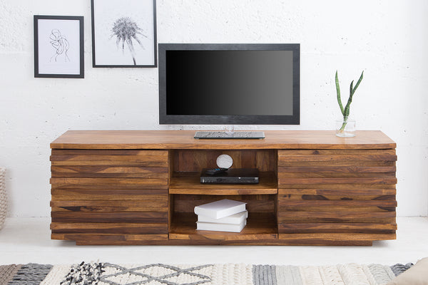 RELIEF Solid TV lowboard 150cm Sheesham wood with elaborate front