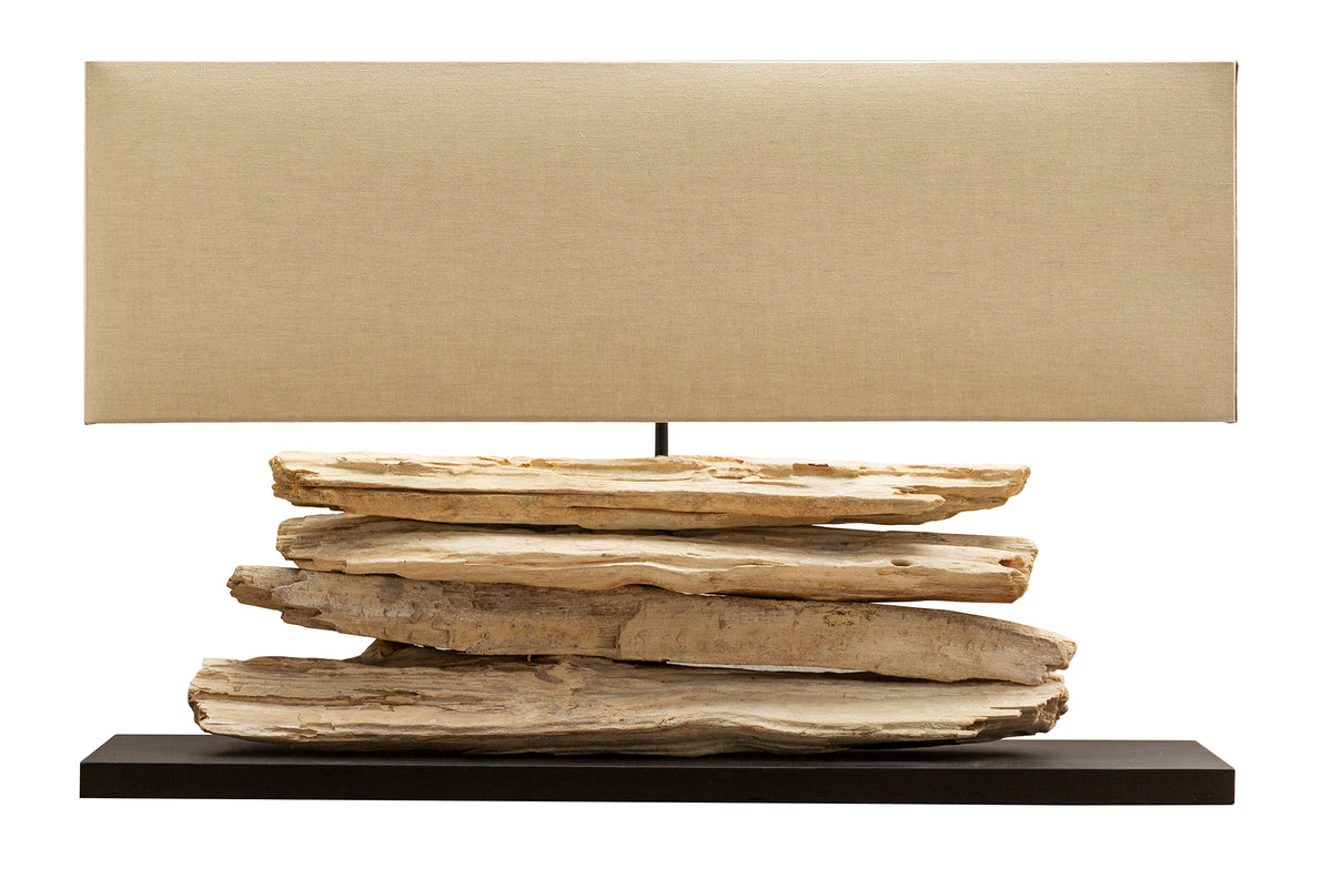 RIVERINE Handcrafted driftwood lamp 55cm cream linen shade table lamp