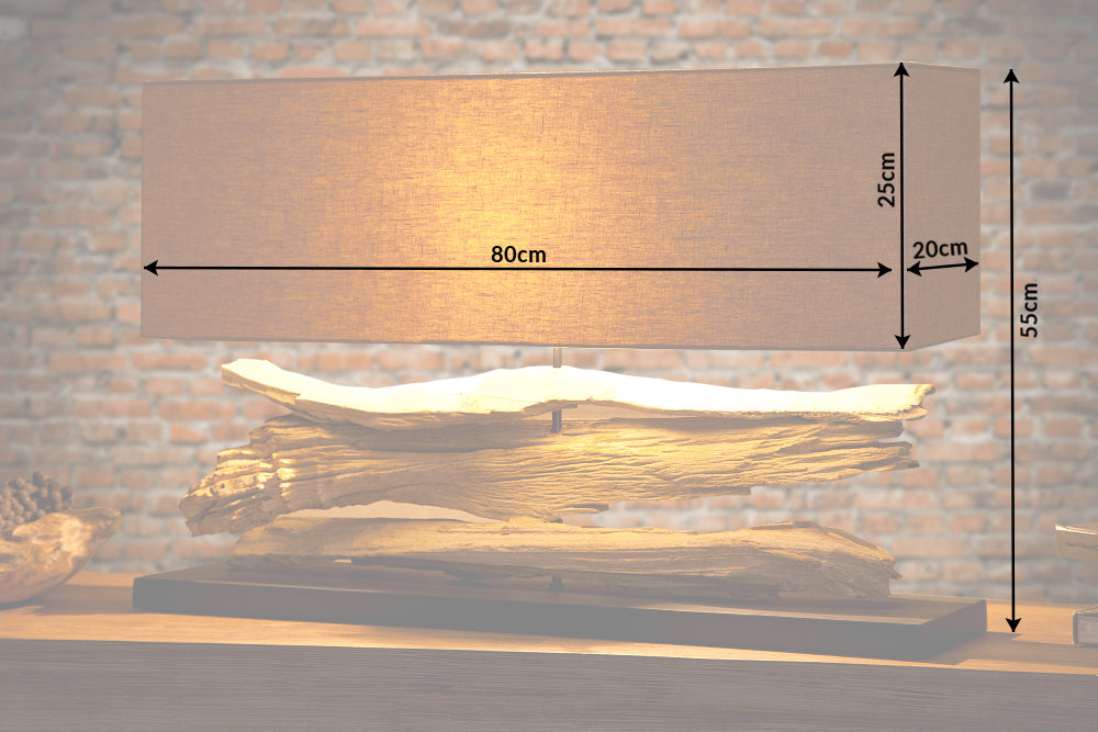 RIVERINE Handcrafted table lamp 80cm beige driftwood base with linen shade