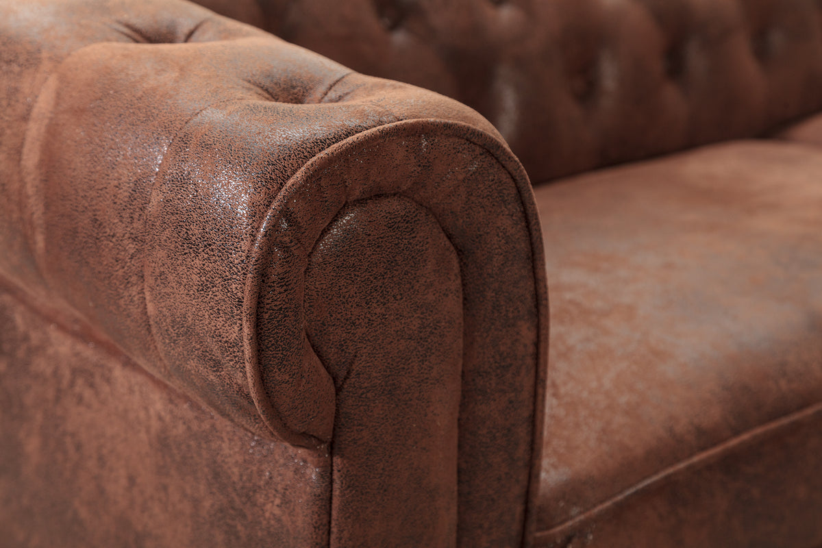 CHESTERFIELD Design Ecksofa 270cm antik braun mit Knopfheftung und Federkern Ottomane links