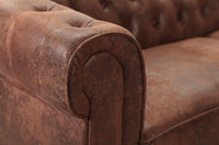 CHESTERFIELD Design Ecksofa 270cm antik braun mit Knopfheftung und Federkern Ottomane links