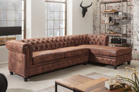CHESTERFIELD Ecksofa 270cm antik braun mit Knopfheftung und Federkern Ottomane rechts