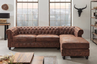 CHESTERFIELD Ecksofa 270cm antik braun mit Knopfheftung und Federkern Ottomane rechts