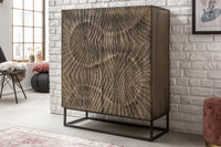SCORPION Solid highboard 120cm gray acacia elaborate 3D carvings