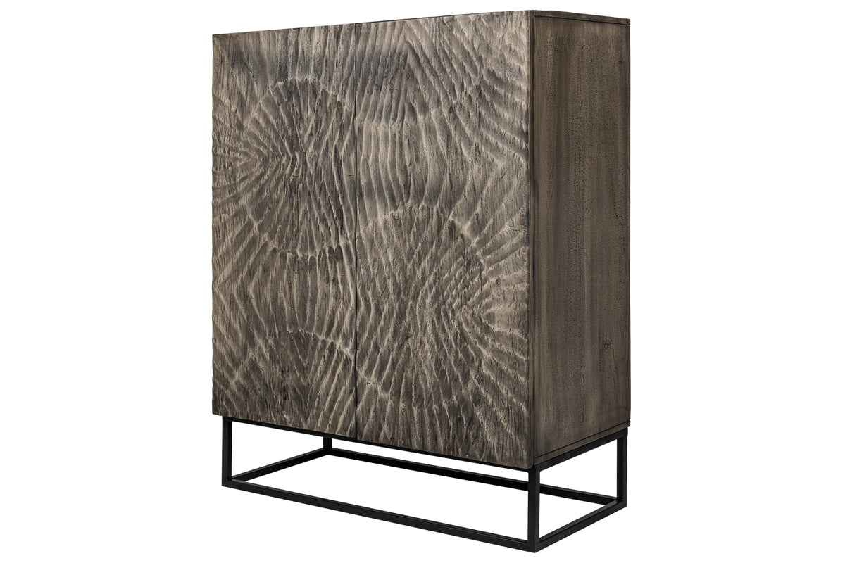 SCORPION Solid highboard 120cm gray acacia elaborate 3D carvings