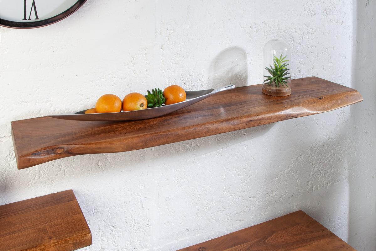 MAMMUT solid wall shelf 115cm acacia wood shelf with tree edge
