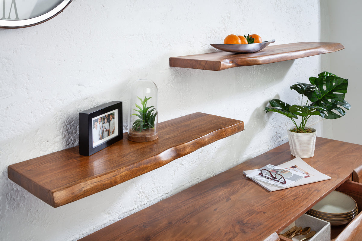 MAMMUT solid wall shelf 115cm acacia wood shelf with tree edge
