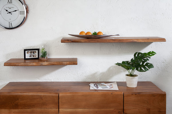 MAMMUT solid wall shelf 115cm acacia wood shelf with tree edge
