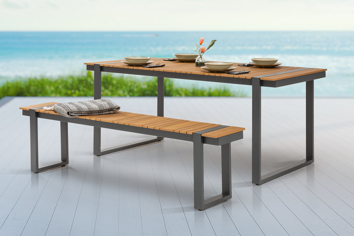 Moderne Garten Sitzbank TAMPA LOUNGE 180cm Aluminium Holz-Design wetterfest Outdoor