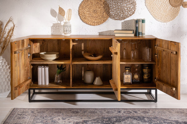 SCORPION Massives Sideboard 140cm braun Mangoholz aufwendige 3D Schnitzereien