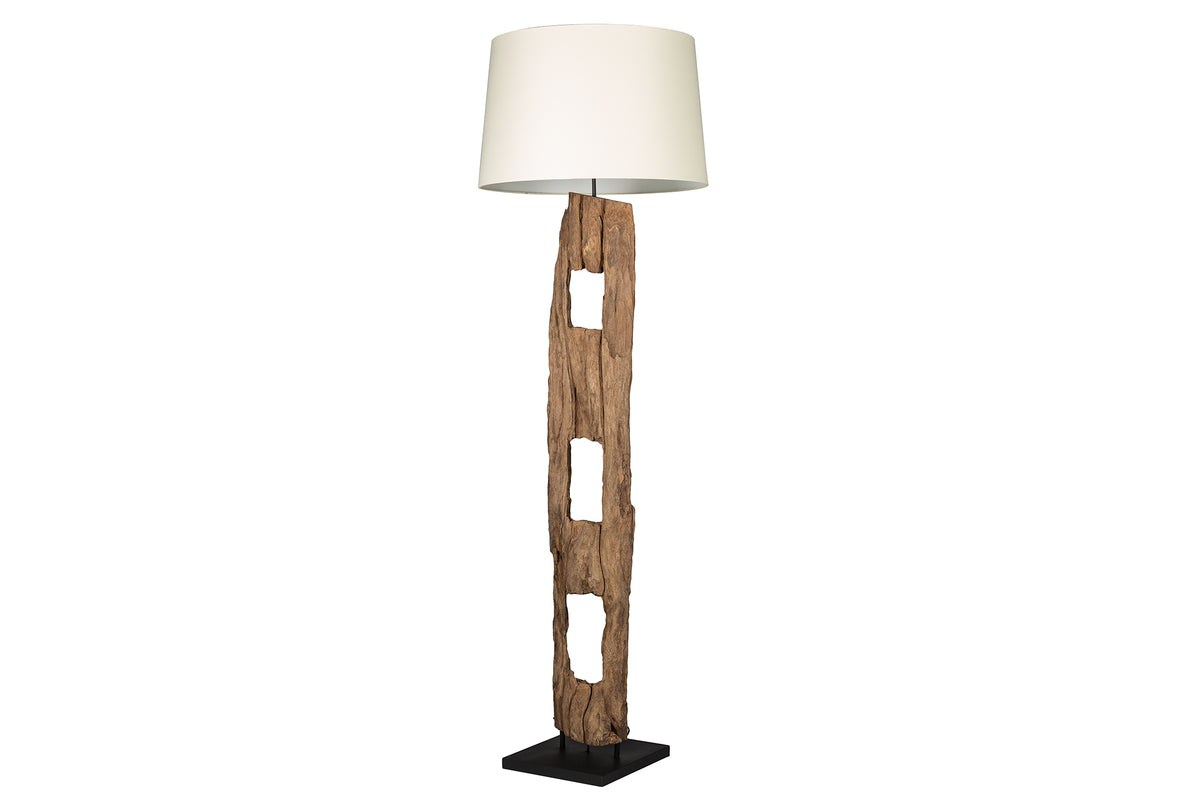BARRACUDA solid floor lamp 177cm natural ironwood cotton shade