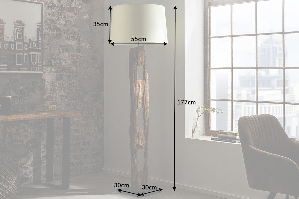 BARRACUDA solid floor lamp 177cm natural ironwood cotton shade