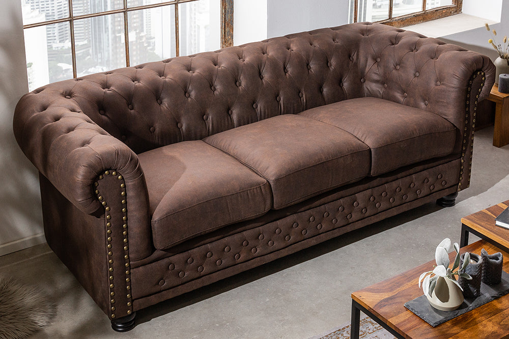 Chesterfield 3er Sofa 205cm vintage 3-Sitzer mit Knopfheftung und Federkern