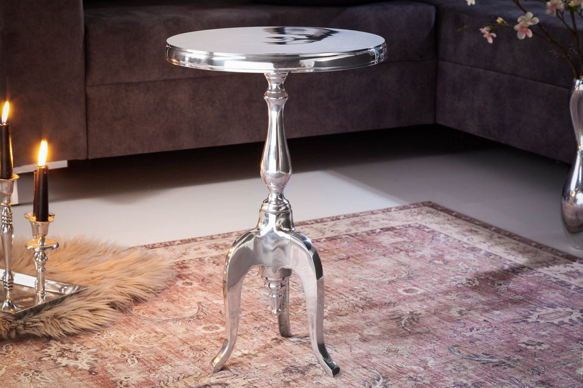 SAVOY Elegant side table 55cm polished silver tripod with round top