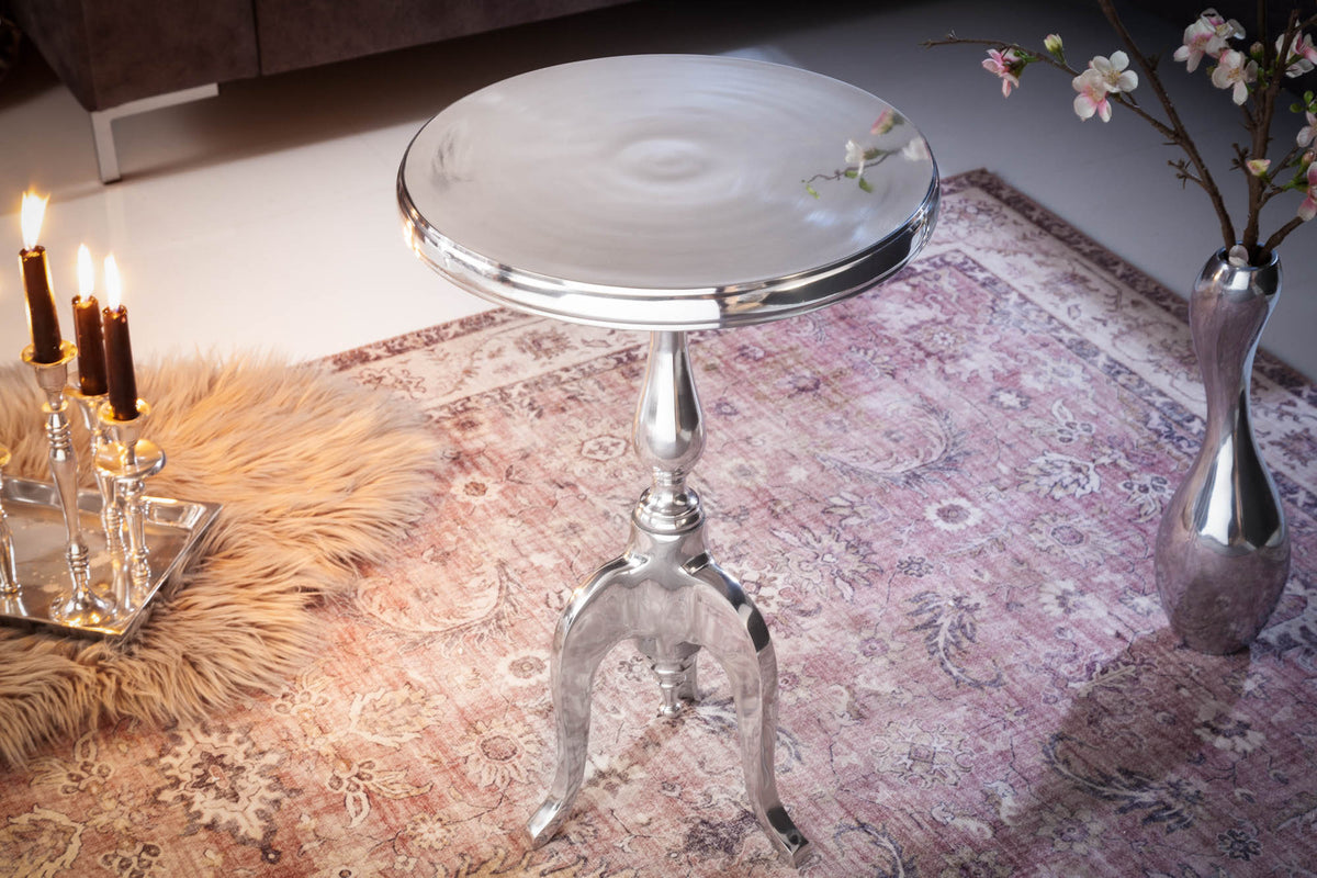 SAVOY Elegant side table 55cm polished silver tripod with round top