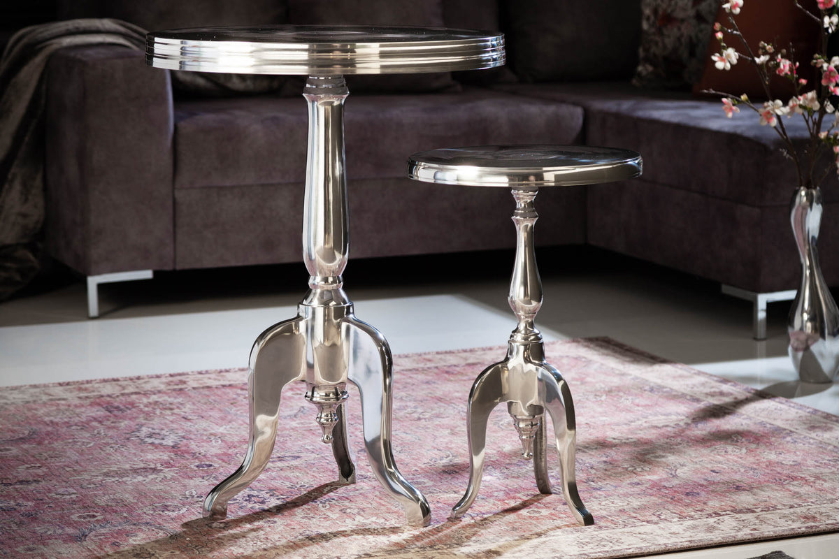 SAVOY Elegant side table 55cm polished silver tripod with round top