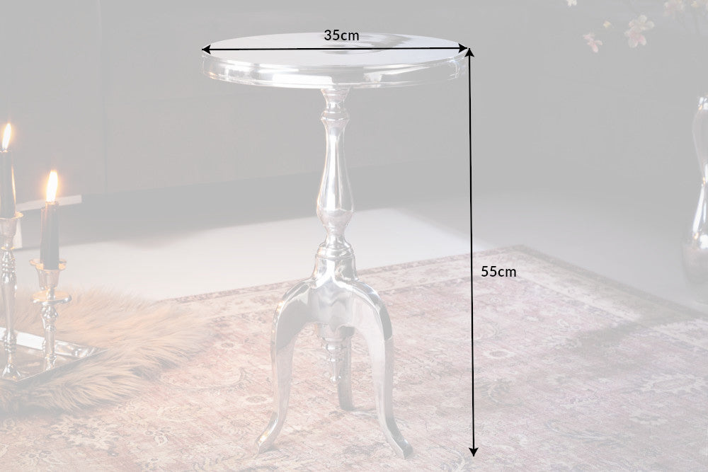 SAVOY Elegant side table 55cm polished silver tripod with round top
