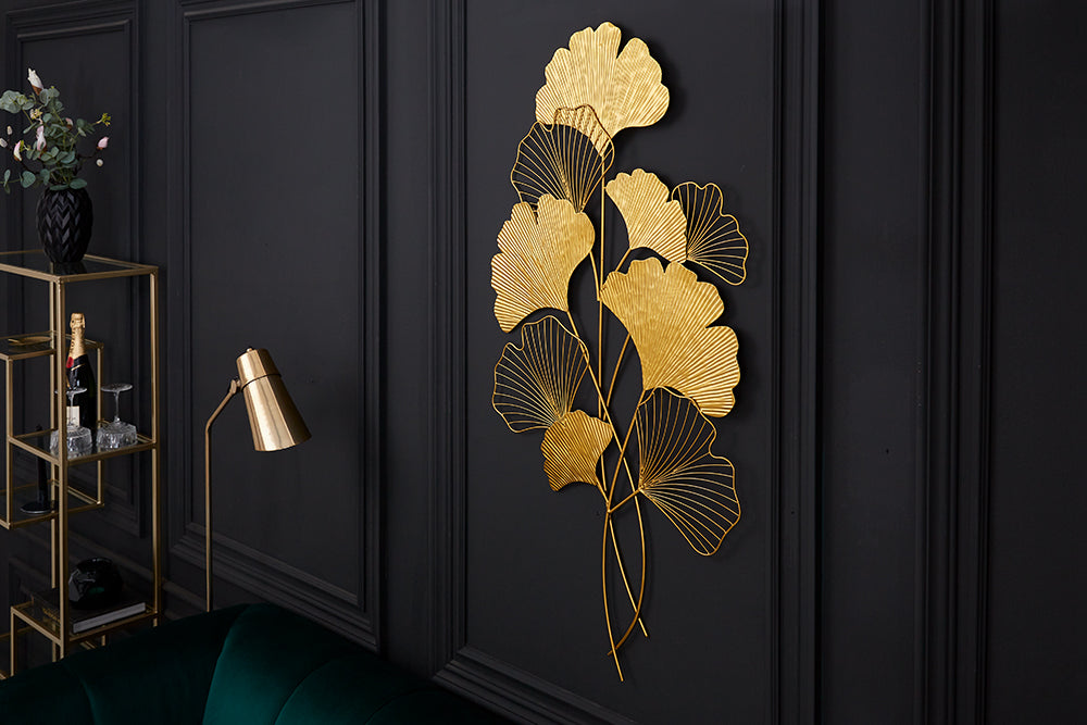 Elegante Wanddeko GINKGO 110cm gold in filigraner Blattform