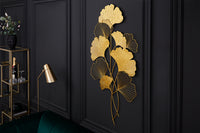 Elegante Wanddeko GINKGO 110cm gold in filigraner Blattform