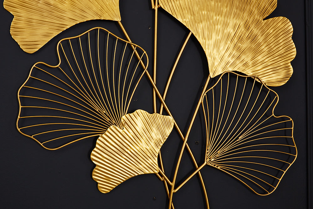 Elegante Wanddeko GINKGO 110cm gold in filigraner Blattform