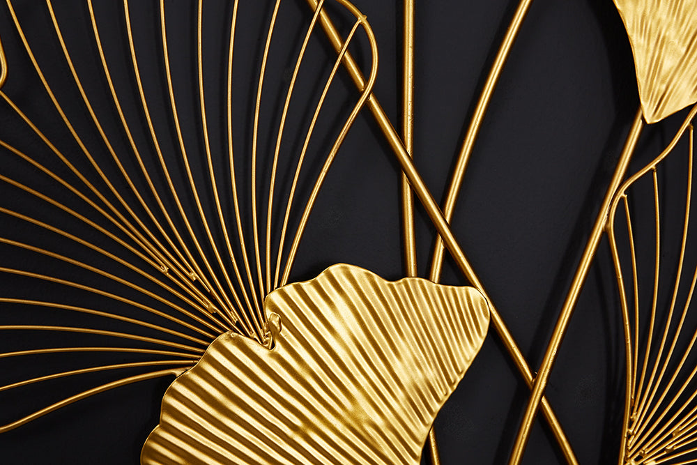 Elegante Wanddeko GINKGO 110cm gold in filigraner Blattform