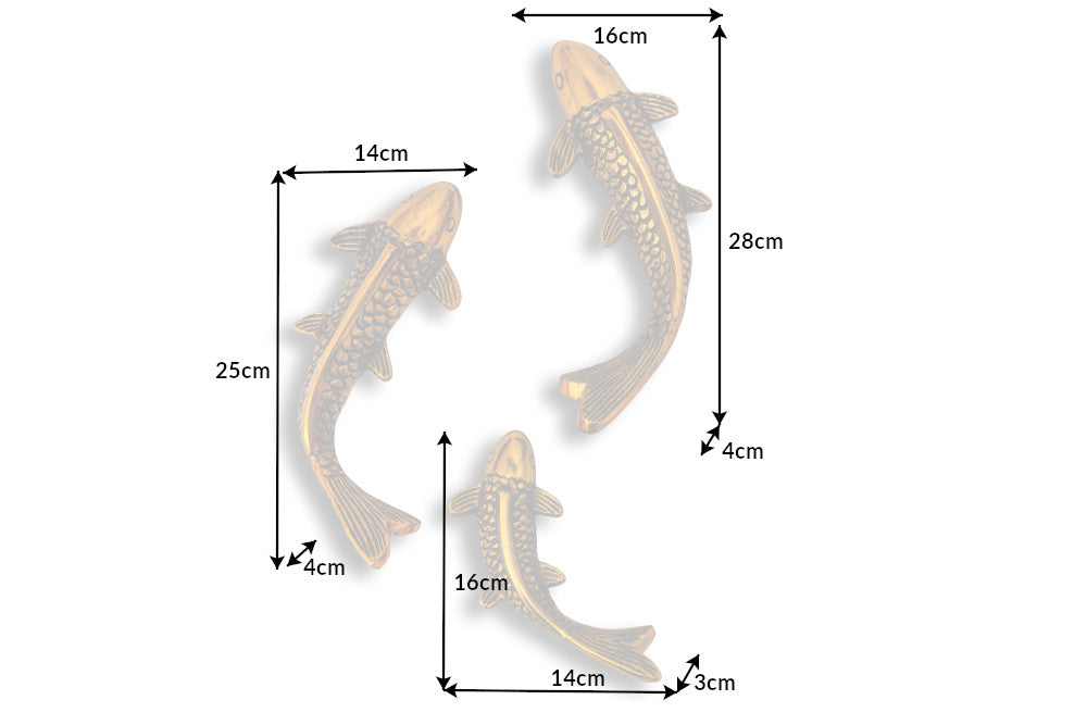 Feng Shui Wanddeko 3er Set Fische KOI 25cm antik gold maritimes Design