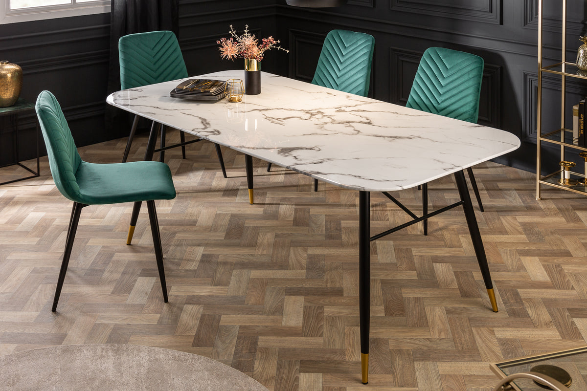 PARIS design dining table 140cm white crystal glass with marble decor