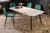 PARIS design dining table 140cm white crystal glass with marble decor