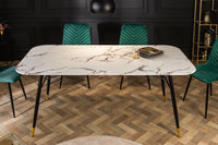 PARIS design dining table 140cm white crystal glass with marble decor