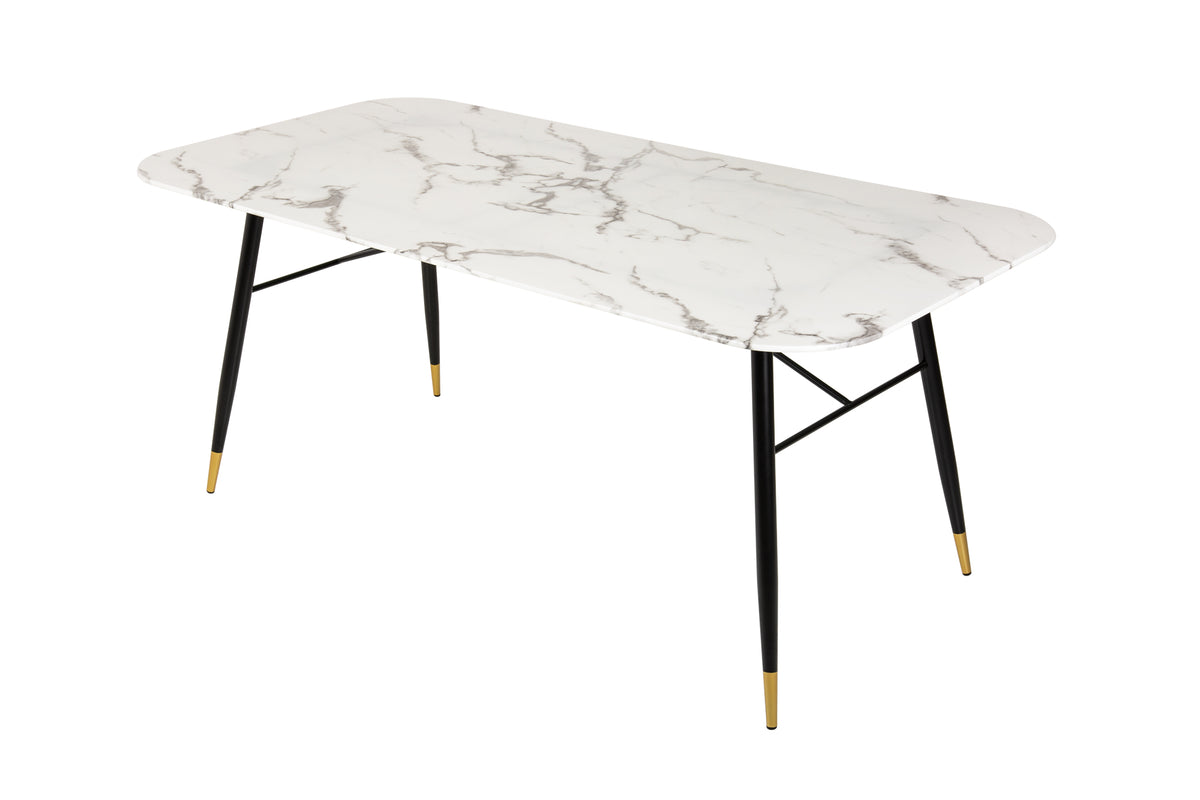 PARIS design dining table 140cm white crystal glass with marble decor