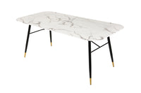 PARIS design dining table 140cm white crystal glass with marble decor