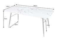 PARIS design dining table 140cm white crystal glass with marble decor