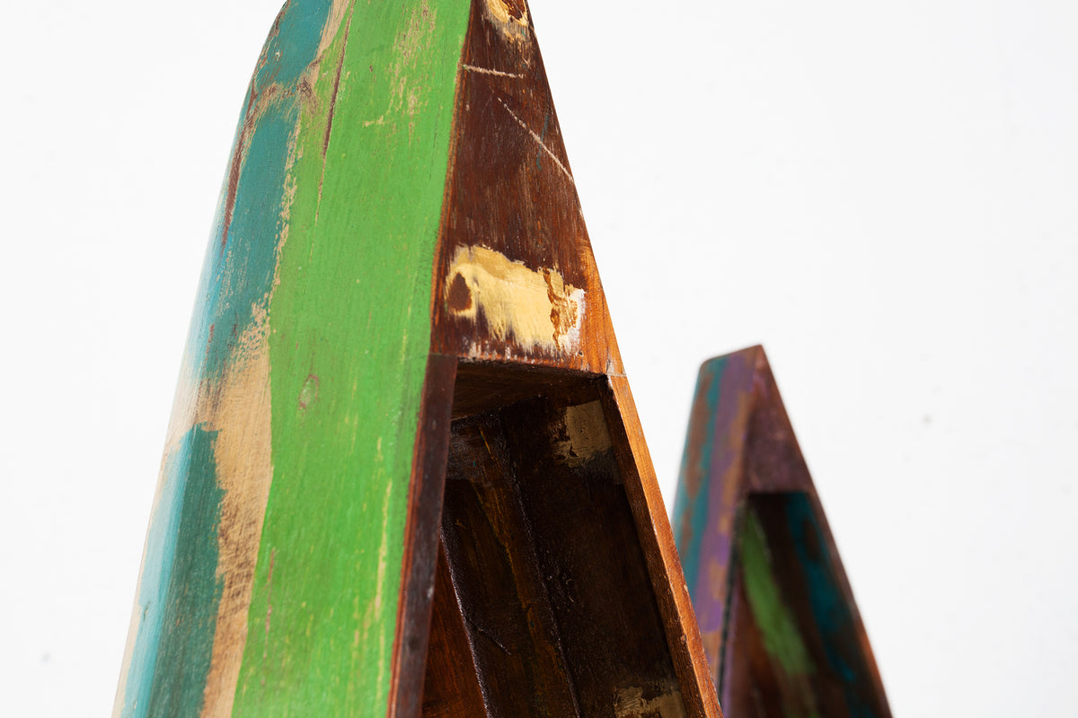 JAKARTA Solid boat rack 190cm colorful mango wood made from recycled fishing boats wine rack