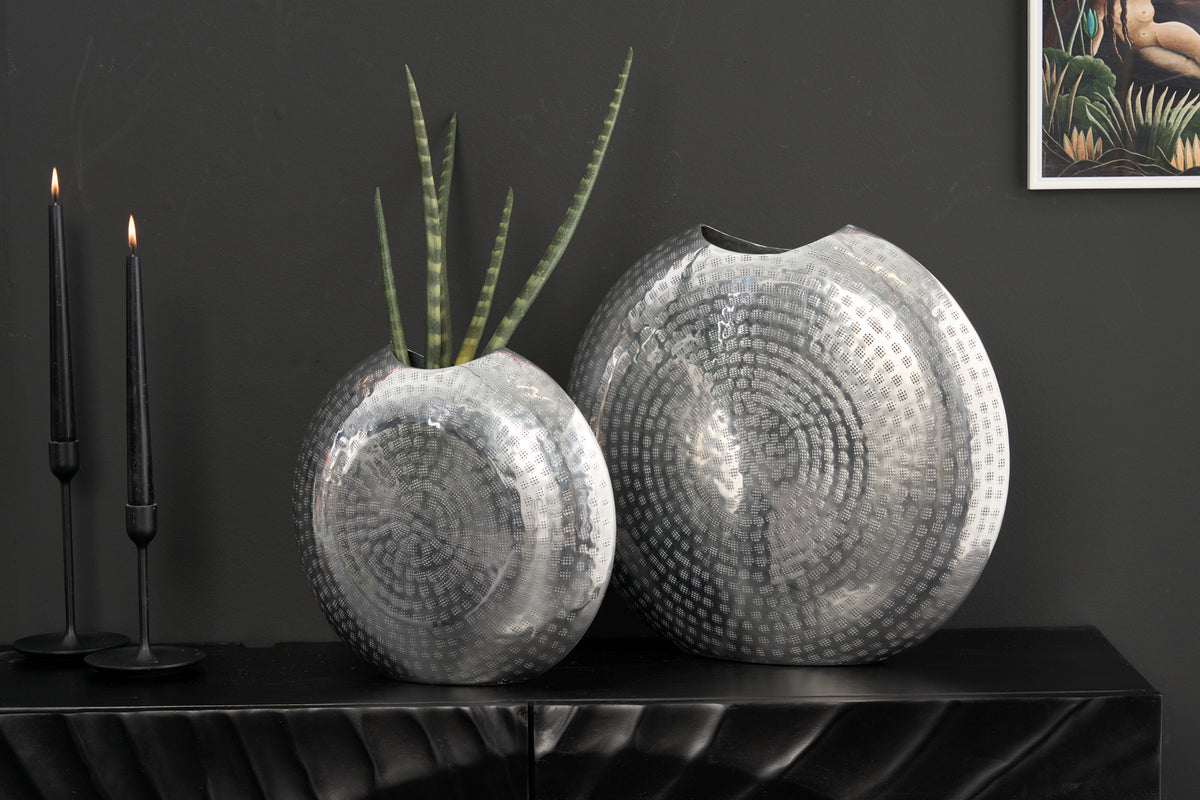 ORIENTAL Elegantes Vasen 2er Set 44cm im Grid Hammerschlag Design
