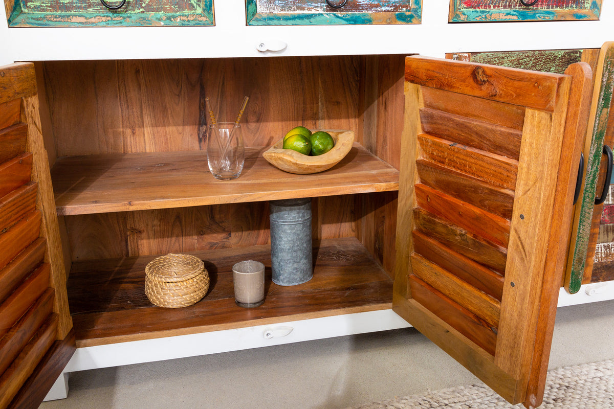 JAKARTA Unique sideboard 160cm mango white colorful recycled solid wood from fishing boats